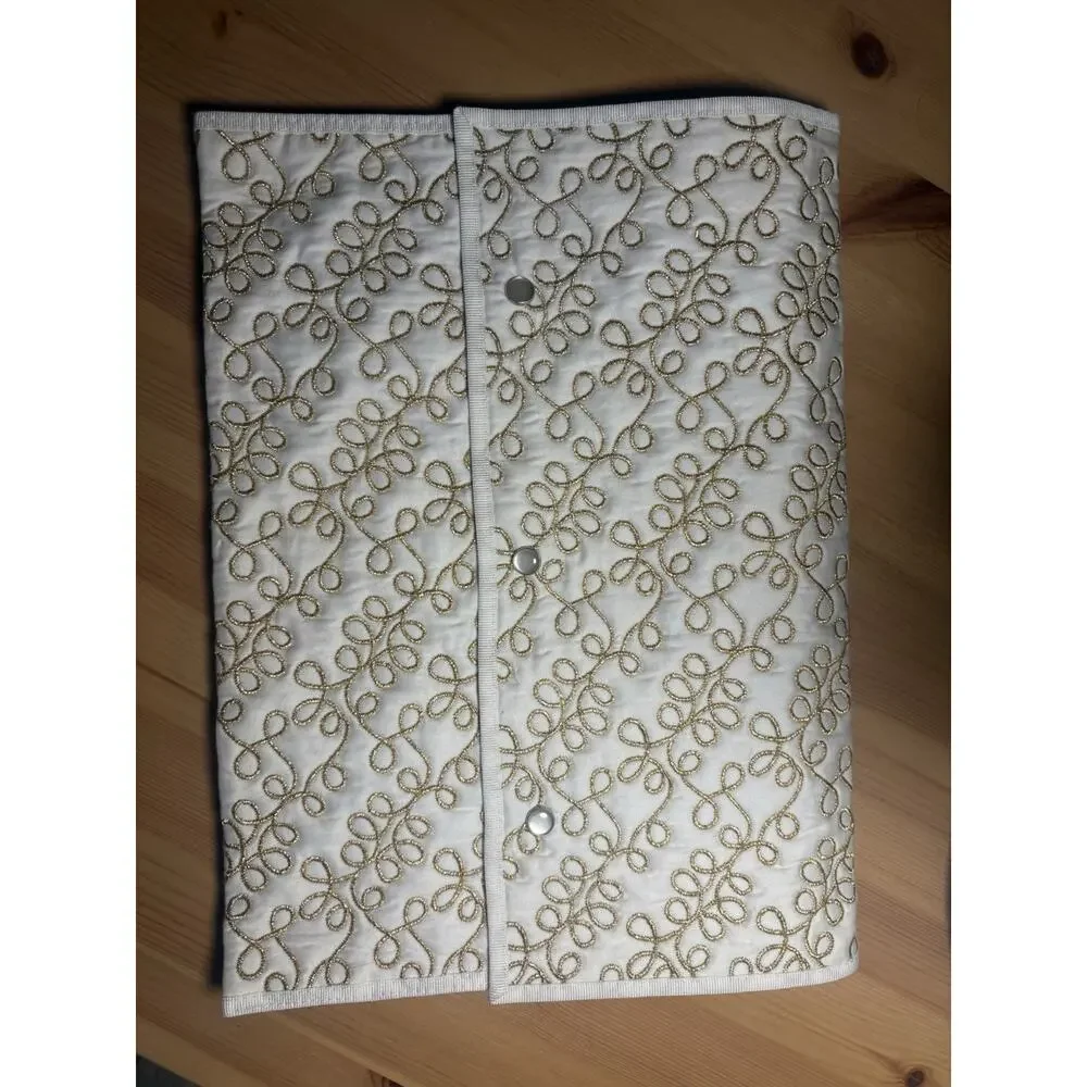Vintage Silk Maison Noël Paris Quilted Gold Embroidered Cosmetic Travel Case